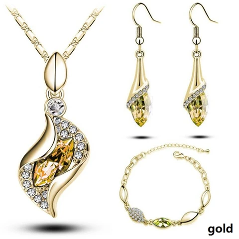 Austrian Crystal Jewelry Set Chain Horse Eye Pendant Necklace Bracelet Earrings Wedding Jewelry Sets Women