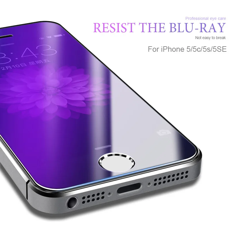 Tempered Glass For iPhone 5S 5 SE Screen Protector Anti Blue Light Protective Film 6 6S 7 8Plus X XR XS 11 12 Pro Max | Мобильные