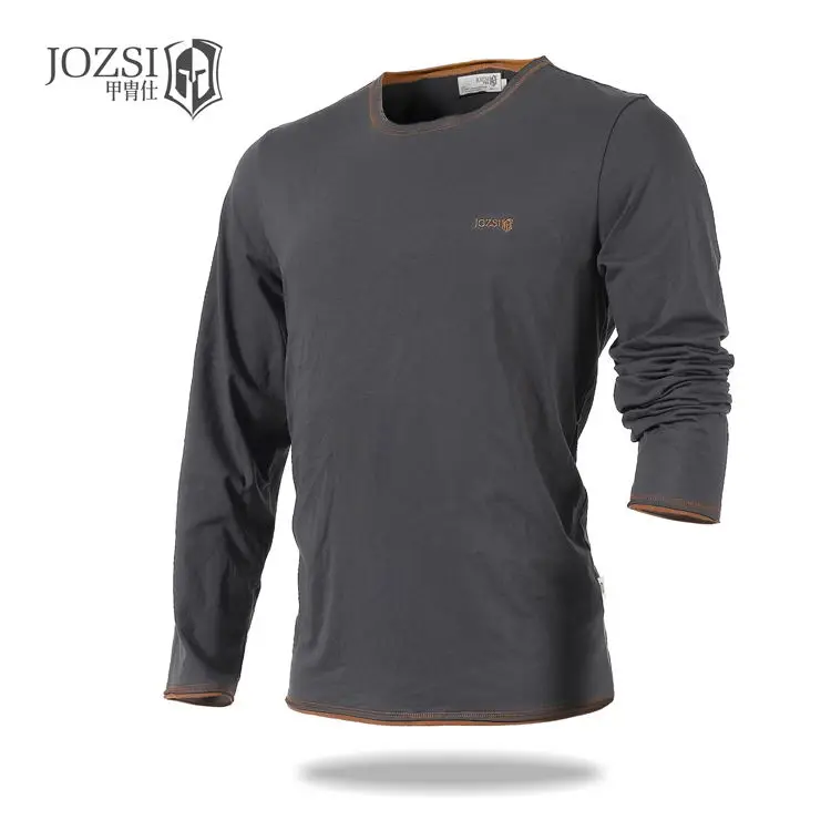Мужчины Весна Осень Новые спортивные футболки с длинным рукавом мужская одежда быстросохнущие хлопковые дышащие футболки с круглым вырезом для улицы coolmax - Цвет: grey