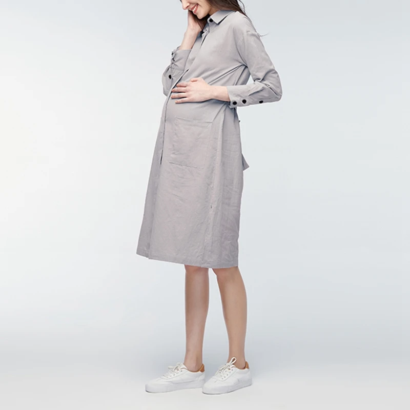 VONDA беременных женщин длиной до колена платье 2019 весна осень лацкане с длинным рукавом Повседневные Твердые Vestidos плюс размер длинный