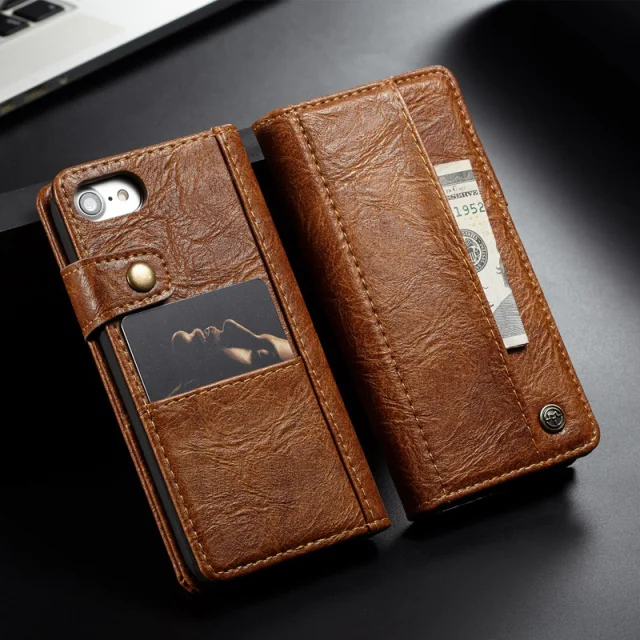 Чехол CaseMe Винтаж кожаный бумажник чехол для iPhone 8 Plus/7 Plus Чехол Внутренний и пригласительная открытка держатели Слоты Кнопка Чехлы С Откидывающейся Крышкой - Цвет: Коричневый