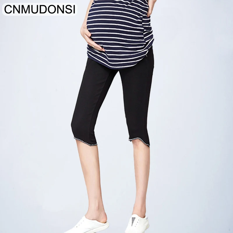 Maternity Leggings Summer 2018 Adjustable Waist Short Maternity Pants for Pregnant Women Black