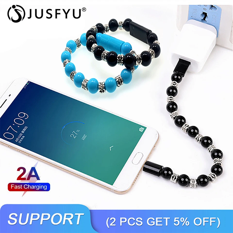 Bead Bracelet Micro USB Cable Sync Data Mobile Cellphone 2A Fast Charging Charger Cord For iPhone Android Type C USB Charge Wire