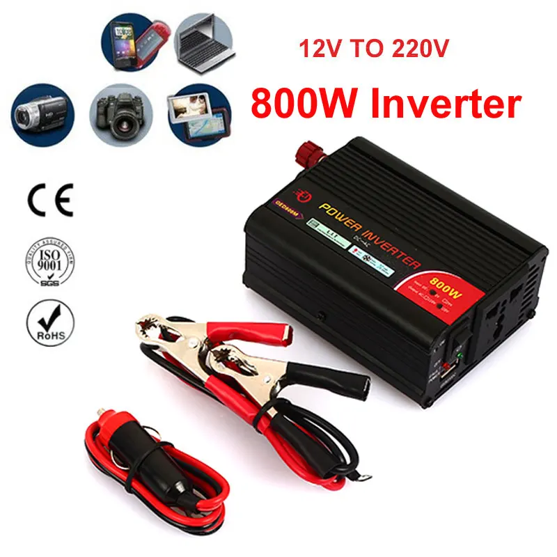 

Vehemo 800W Power Inverter Small Printer Car Converter Actual Transformer Refrigerator Aluminium Alloy for Charger Car Inverter