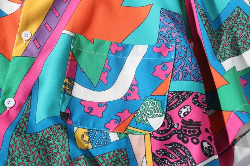 Bebovisi/брендовая японская рубашка Ukiyo E в стиле Харадзюку, хип-хоп, цветная рубашка с коротким рукавом, Повседневная Уличная свободная гавайская рубашка
