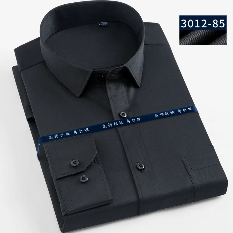 Мужская одежда модные большие размеры 5XL 6XL 7XL 8XL полосатые/Саржевые мужские рубашки с длинным рукавом мужские рабочие Рубашки мужские топы - Цвет: 3012-85 Pure black