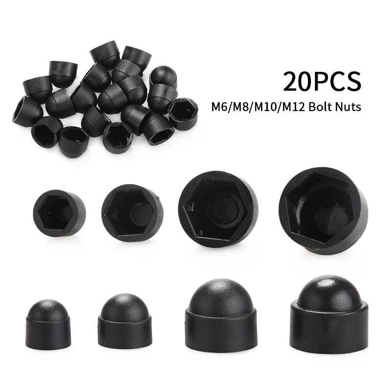 

20Pcs Black M6 M8 M10 M12 Plastic Hexagon Bolt Nut Dome Protection Caps Covers Exposed Nuts