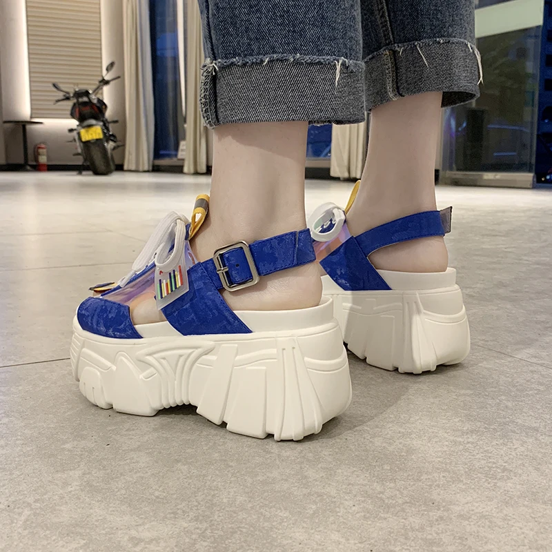 Women Sandals Summer Black White Fluorescently Hollow Wedges Buckle Lace-Up Platform Sandals Beach Chunky Sandale Femme 2019-28w Women Sandals Summer Black White Fluorescently Hollow Wedges Buckle Lace-Up Platform Sandals Beach Chunky Sandale Femme 2019-28w