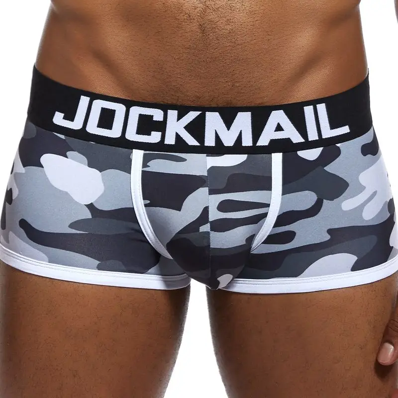 JOCKMAIL, мужское нижнее белье, боксеры, мужские трусы для геев, мужские сексуальные шорты, мужские камуфляжные мягкие трусы, шорты, мужские трусы с принтом - Цвет: Серый