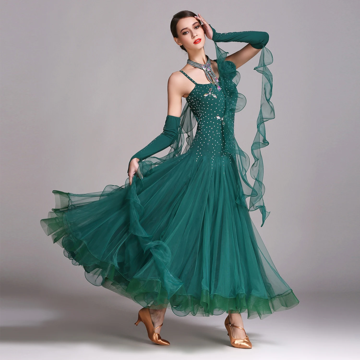 

GB489 Modern Dance Costume Women Lady Adult Dancewear Waltzing Tango Ballroom Rhinestone Costume Evening Party Dress