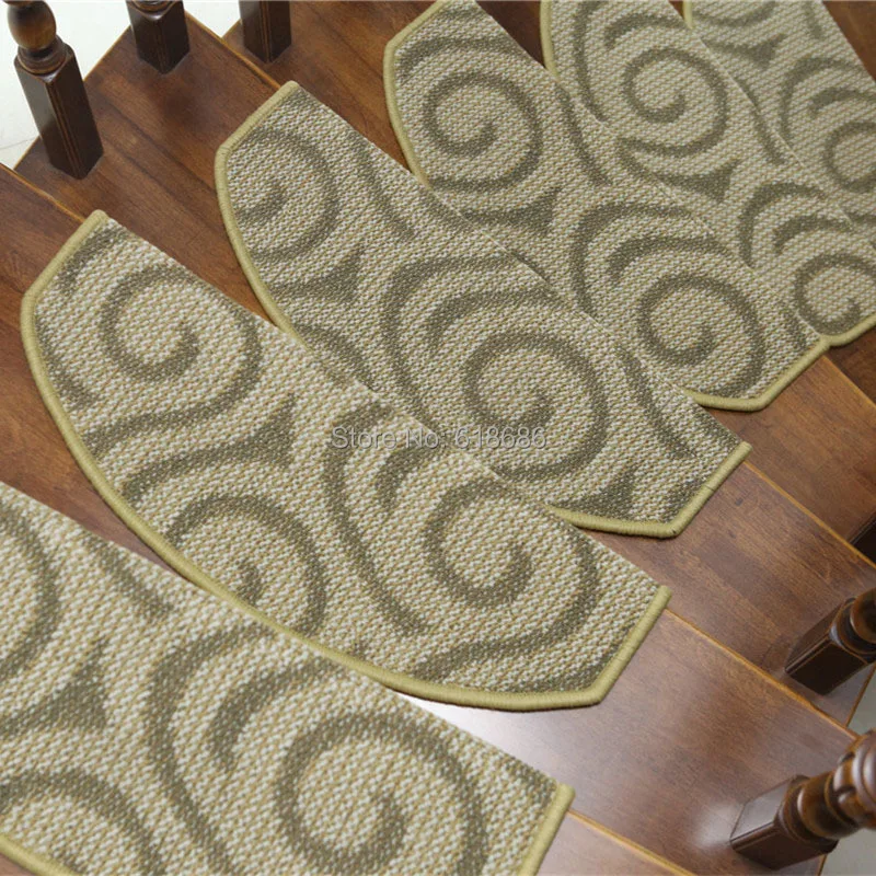 Solid Dark khaki stair carpet mats with Magic buckle on back Non slip
