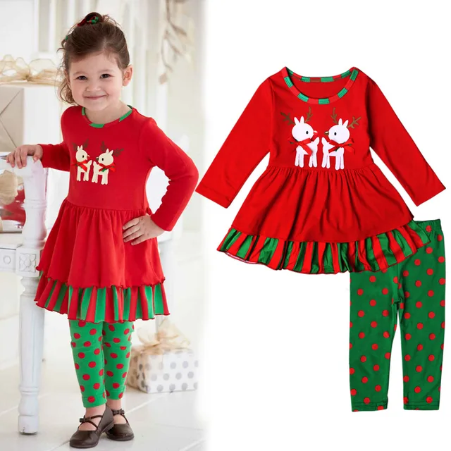 autumn winter long sleeve red dress kids clothes reindeer toddler christmas outfit for toddler girl