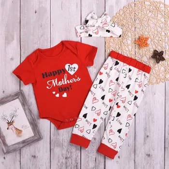 

Kids Baby Girl Mother's day Letter Printed Romper +Pants+Hair Band Outfit Sets Bebes Ropa Recien Nacidos Baby Girl Fashion Set