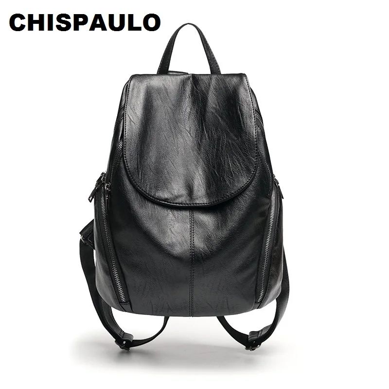 

NEW Genuine Leather Backpack Large Capacity Rivet Black Shoulder Bag Women Casual Backpack Teenage Girls School Travel Bags N033