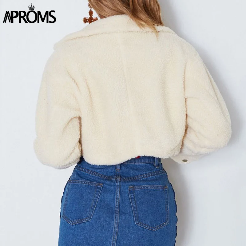 Aproms Fashion Black Pockets Buttons Jackets Women Long Sleeve Slim Crop Top Winter Coats Cool Girls Streetwear Short Jacket