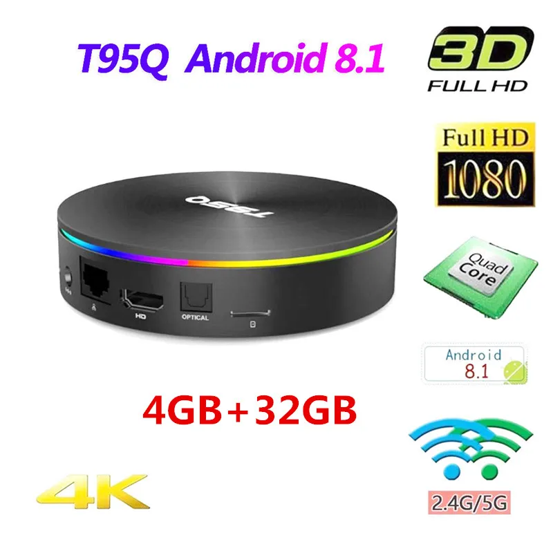 

T95Q TV Box Android 8.1 Quad Core 4G 32G S905X2 Dual Wifi 4K 3D Bluetooth 4.0 H.265 4K Smart Set-top Box HDMI 2.0 1080P 100Mbps