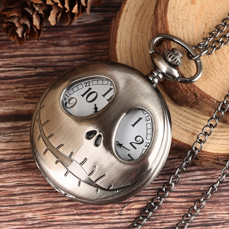The Nightmare Before Christmas Quartz Pocket Watch Tim Burton Jack Skellington Pendant Retro Bronze Hour Clock 2