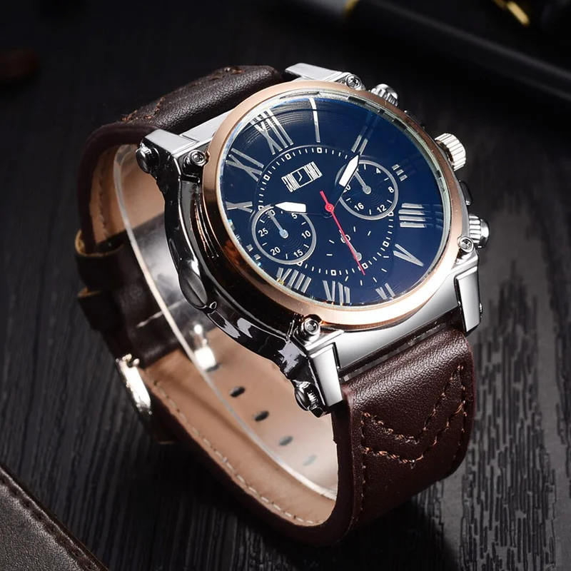 

Top Luxury Brand Super Dial Fashion Sport Men Watch Leather Strap Quartz Wristwatch Male Dress Reloj Relogio Masculino Saat Hour