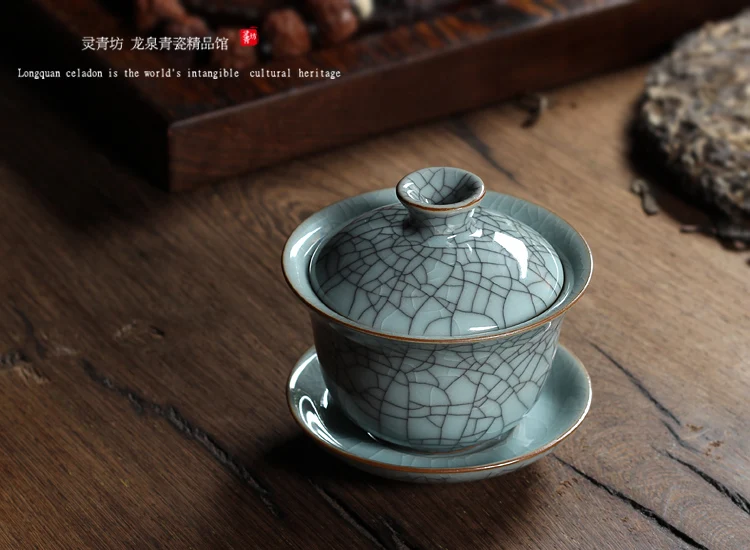 [GRANDNESS] Китайский Ge Kiln Longquan Celadon фарфоровая китайская гайвань чайные чашки и чаша керамическая 155 мл хрустящая глазурь чайник