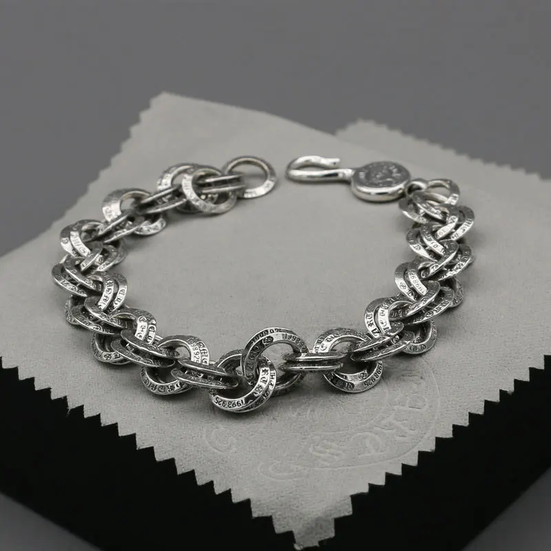 

Europe And The United States Retro Thai Silver Men And Women Punk Jewelry S925 Sterling Silver Rough Bracelet Homme