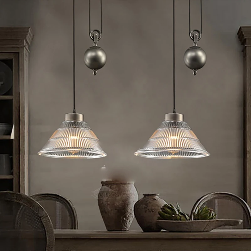 Подвесные стеклянные лампы в стиле арт деко 2 головки черные регулируемый шкив