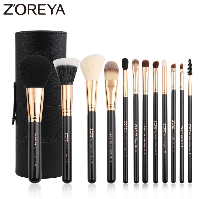 Prezzo ZOREYA Marca 12Pcs Nero di Trucco Insiemi di Spazzola di Capelli Sintetici di Alta Qualità Strumenti di Cosmetici di Alimentazione Prodotti di base Lip Concealer Pennelli
