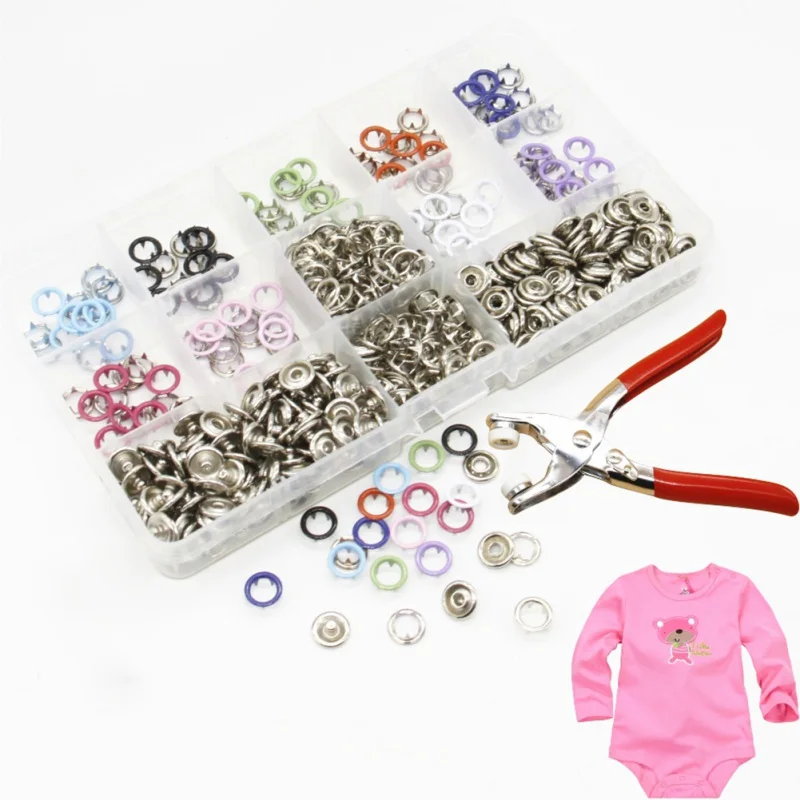 

Pliers Tool for 9.5mm Metal Prong Snap Buttons 100sets Clamps Press Rivets Poppers Children's Sliders Buckle+1 box