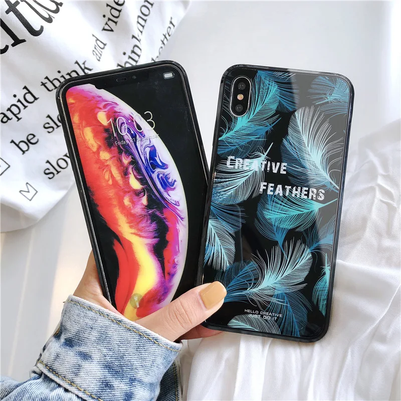 Окрашенный чехол из закаленного стекла для Iphone 7 6 Plus s 8 plus Xs X мягкий телефона