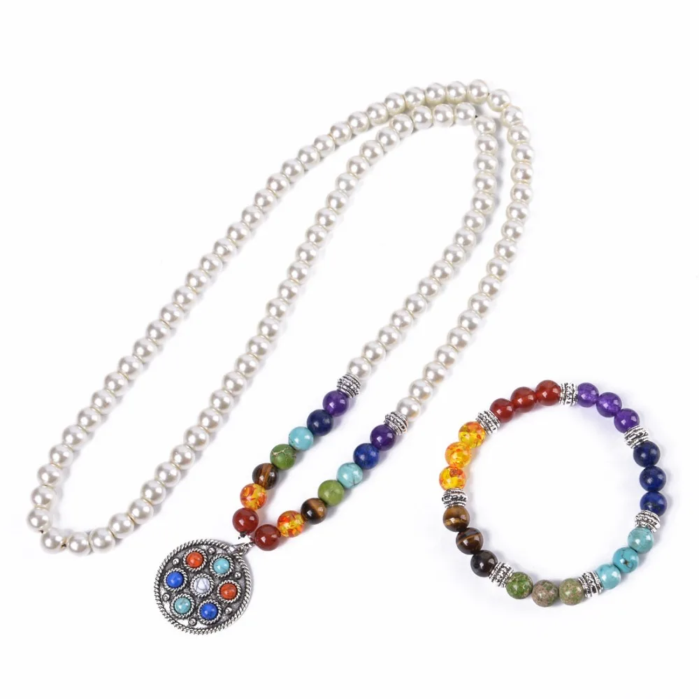 

Chakra Bracelet Necklace Set Boho Natural Stone Beaded Bracelet Unique Friendship Bracelet 108 Beads Set Dropshipping