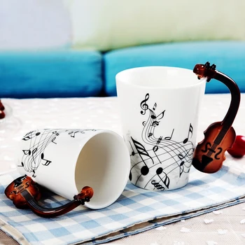 

Innovated Guitar Ceramic Cup Personality Music Note Milk Juice Coffee Mug Coffee Cup Home Office Drinkware Unique Special Gift
