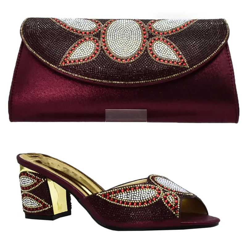 

African Shoes and Bag Set for Party Italian Nigerian Women Wedding Shoes with Bag Set with Rhinestone Women Shoes High Heel