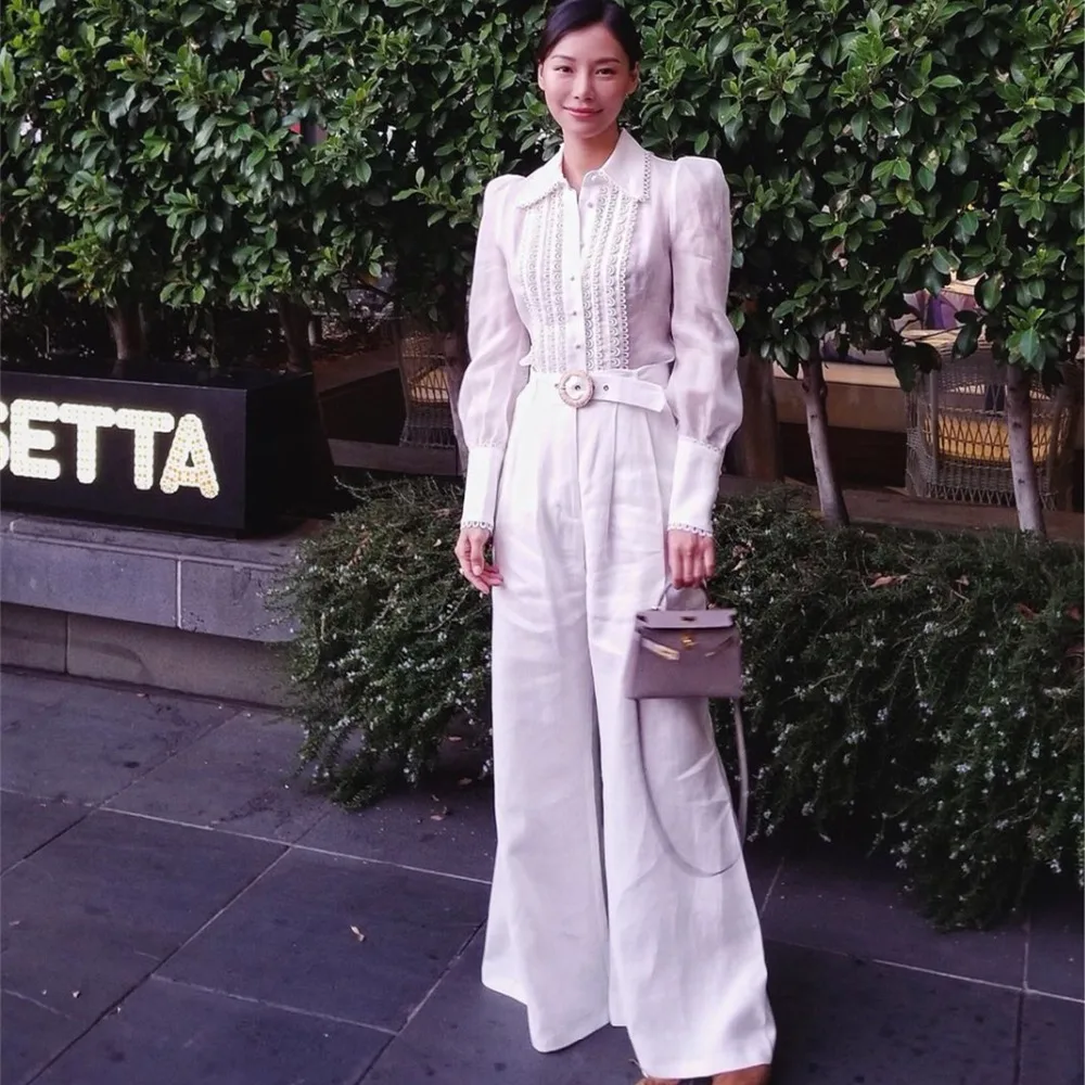 

Women Radiate Belted Linen Wide-leg Pants High Waist With a Belt White Linen Radiate Slouch Trousers
