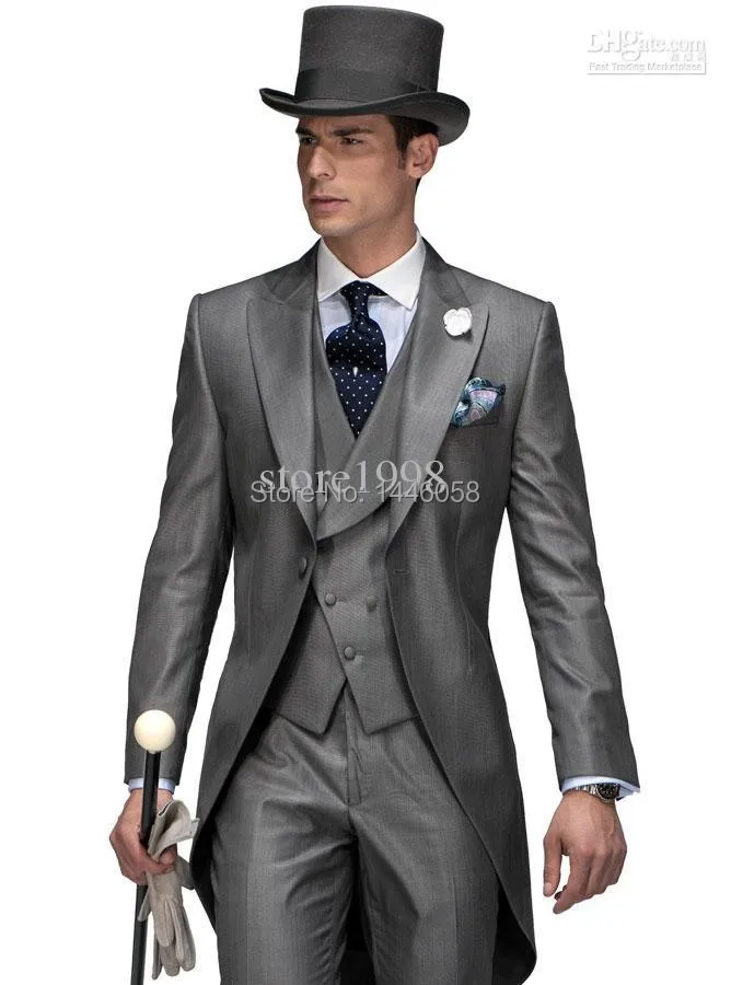 

New Arrival Formal Men Tailcoats Grey Wedding Suits For Men Peaked Lapel Groomsman Wedding Suits Men's Wedding Tuxedo 3 Piece