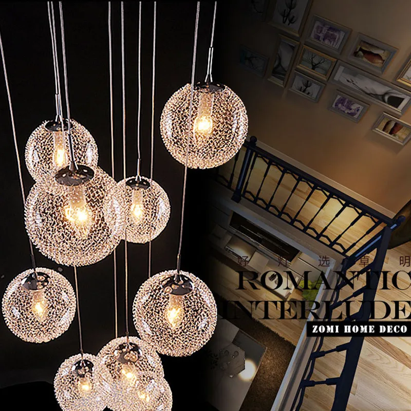 Современный Большой светодиодный светильник для лестниц, длинный стеклянный шар, потолочный светильник с 10 шариками, светильник для установки, Домашний Светильник