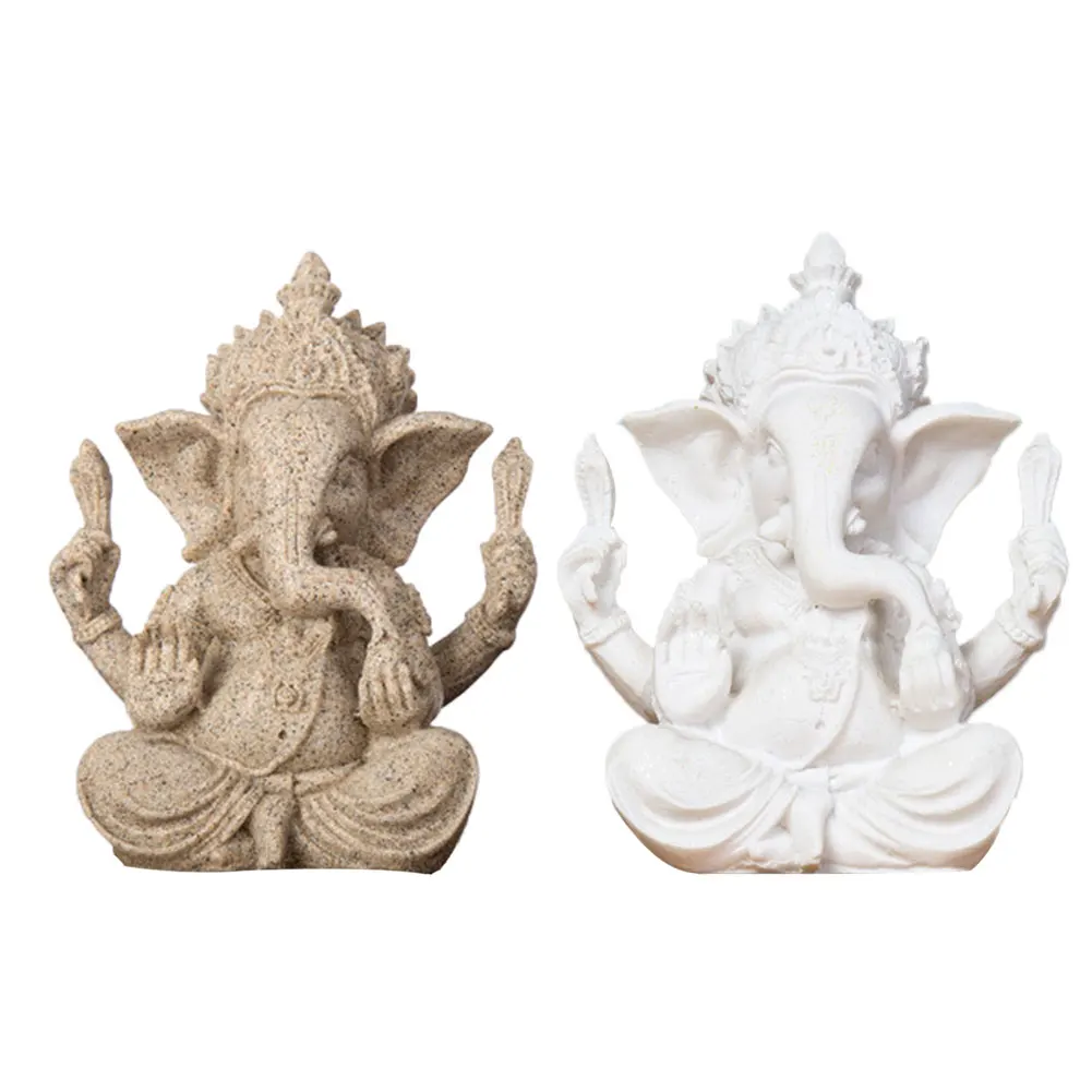 

1PC Religious Sandstone Ganesha Buddha Elephant Statue Sculpture Handmade Natural Sandstone Craft Figurine Miniatures Home Decor