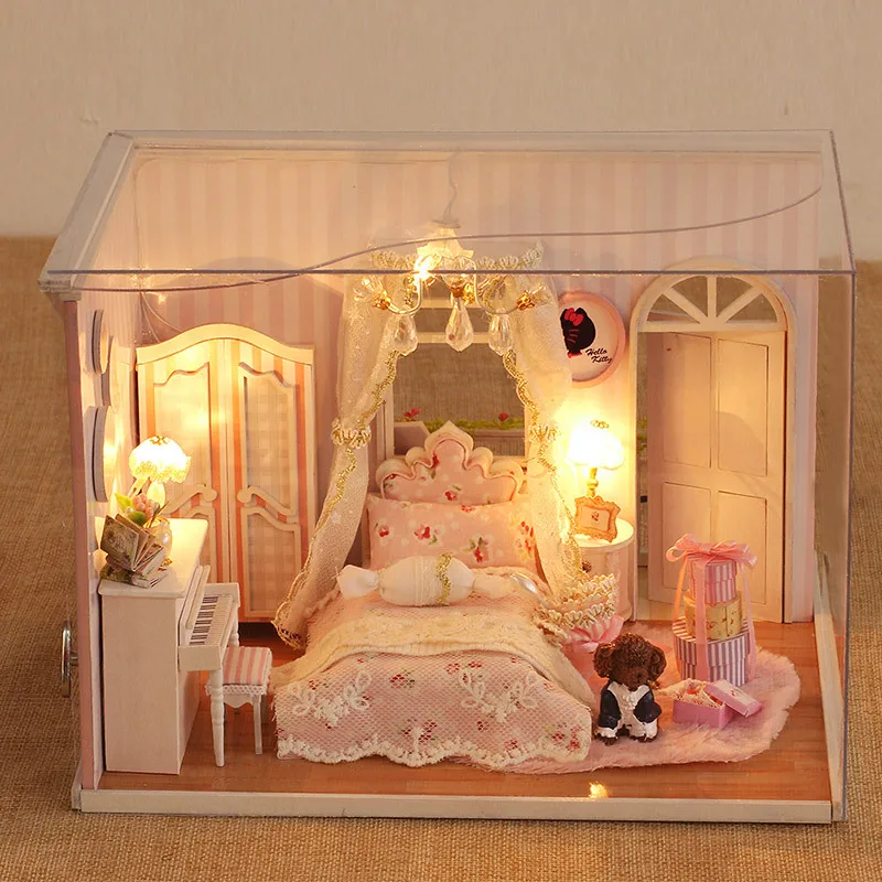 Miniatura bedroom wooden Doll House Furniture Dollhouse Miniature