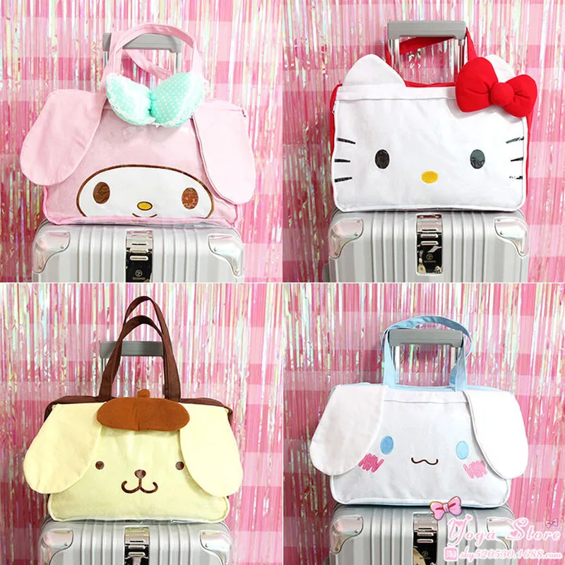 

Cute Cartoon Anime My Melody Hellokitty Cinnamoroll dog Pom Pom Purin Plush Bags Soft Animals Shoulder Bag luggage for kids Gift
