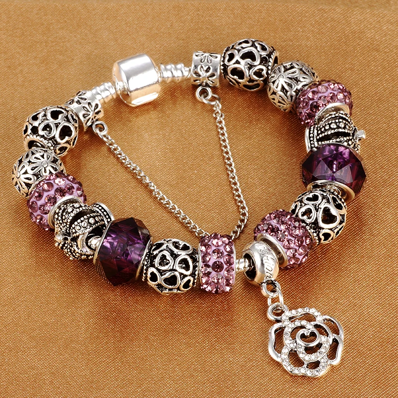 HOMOD Dropshipping Snake Chain Charm Bracelet With Flower Rose Dangle