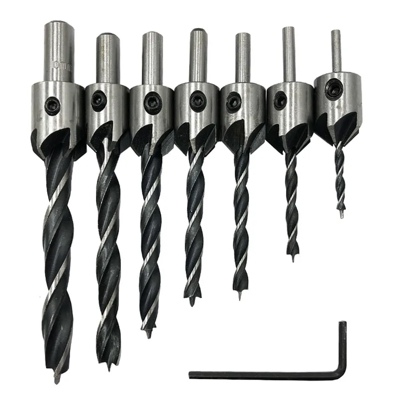 3 10mm 7pcs/set HSS 5 Flute Countersink Drill Bit Carpentry Reamer