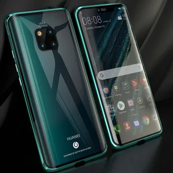

Luxury Aluminum Metal Magnetic Case For Huawei Mate20 Mate20Pro 360 Front+Back Double-Sided Tempered Glass Adsorption KS0162