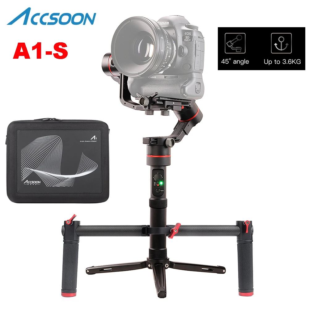 Accsoon A1-S 3-осевой ручной шарнирный стабилизатор для камеры GoPro 3,6 кг грузоподъемность полный визуальный без крышки Для беззеркальных и цифровых зеркальных фотоаппаратов с двумя рукоятками