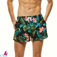 Летние мужские шорты с принтом тропических цветов, быстросохнущие купальные костюмы из полиэстера, пляжные шорты для серфинга, мужские плавки M-XL