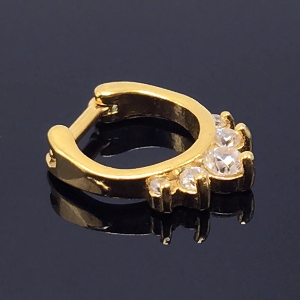 Fashion sexy nose rings for women's septum piercings gold plated stainless steel with crystal 1.2mmx10mm 16G gauge pircing 1