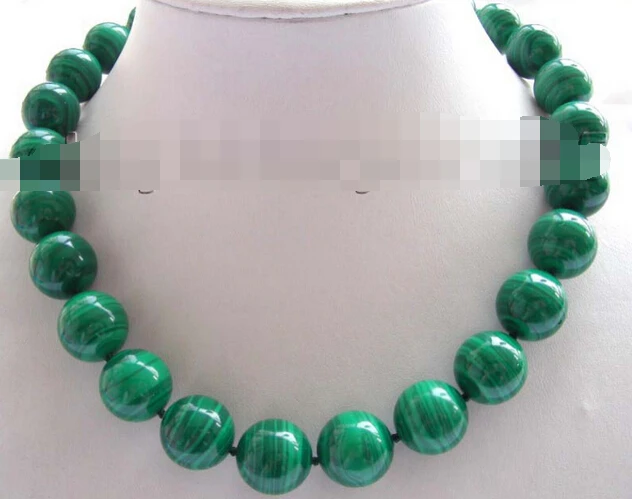 Jewelr 004666 Natural 16mm Green Round Malachite Necklace