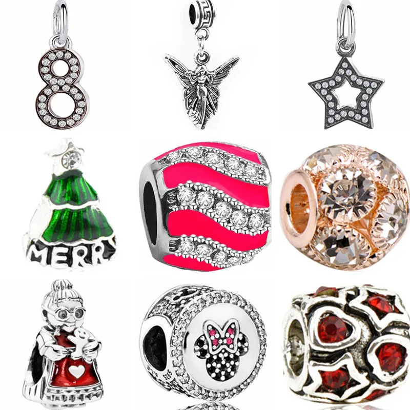 

Hot Selling Christmas Tree Angel Minnie Mouse Love Heart Crystal Beads Fit Pandora Charms Bracelets for Women DIY Jewelry Bijoux