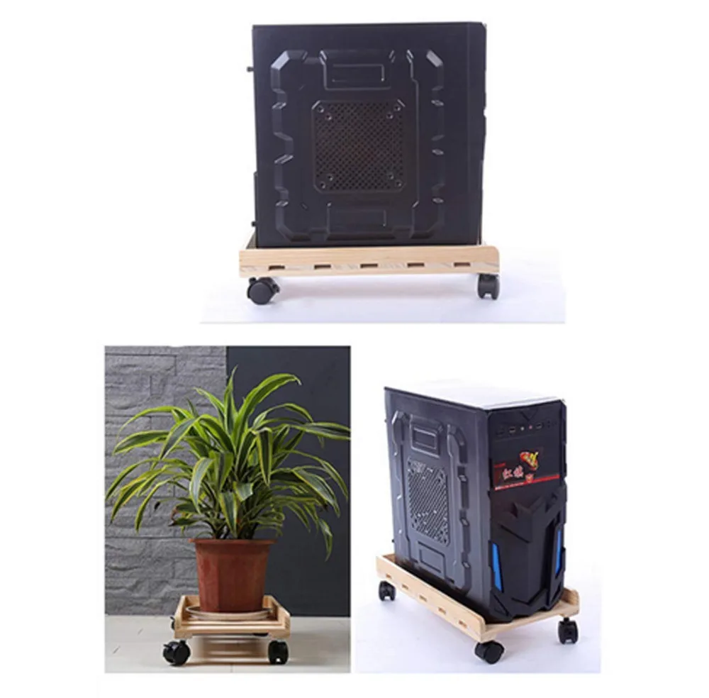 XRHYY Solid Wood Desktop PC Case Computer Adjustable CPU Stand Tower/Chassis Tray with 4 Caster Rolling Wheels