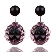 14 Colors New Arrival Luxurious Double Ball Earrings Transparent Geometric Double Sides Pearl Stud Earrings For Women Jewelry