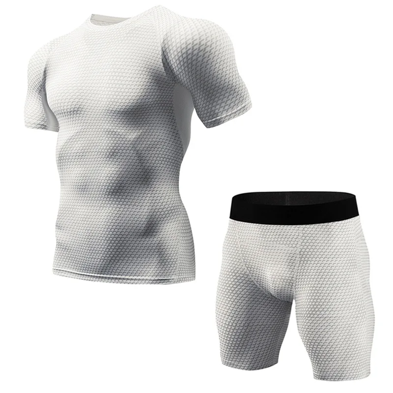Летняя одежда для бега Для мужчин с плотно облегающие быстросохнущие Фитнес тренировка бега трусцой Спортивный костюм