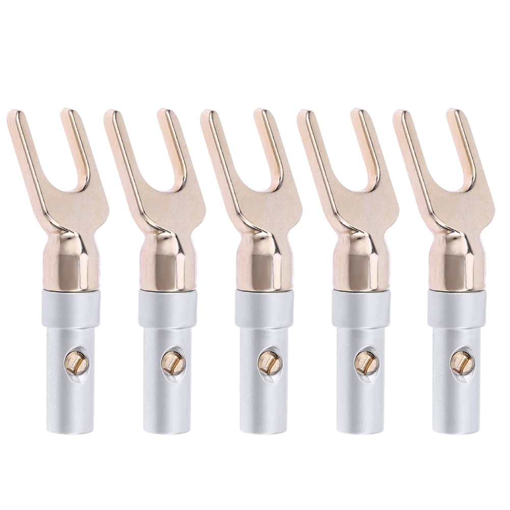 Y/U Type Brass Speaker Plugs Gold plated Audio Screw Fork Spade Connector Accepts 8AWG to 20AWG Speaker Wire