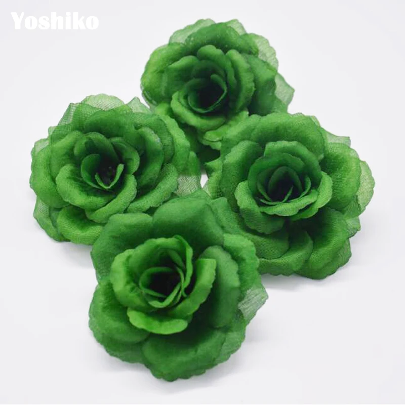 New 8 cm Dark green 50 Pcs Artificial Rose Flowers Decoration for Stage DIY Decoration Fake Flowers kissing ball Home decor